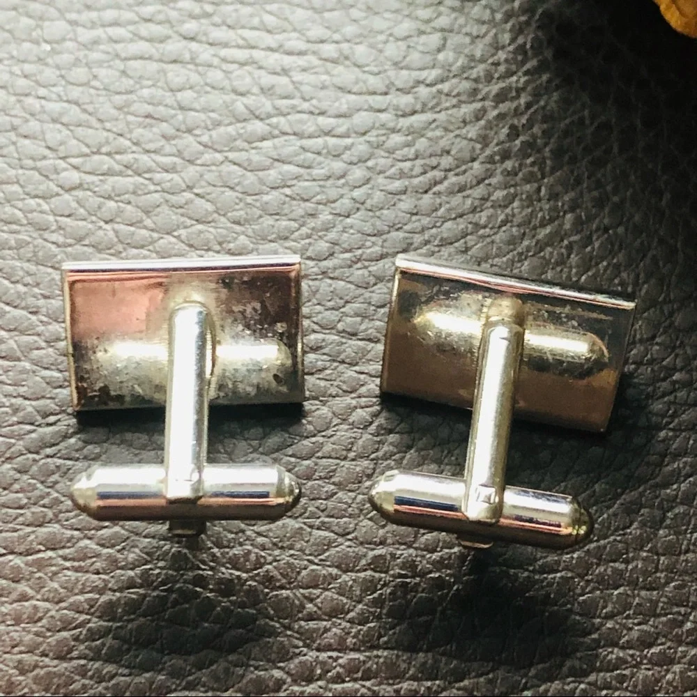 Vintage tilted dome silver plated textured design cuff links